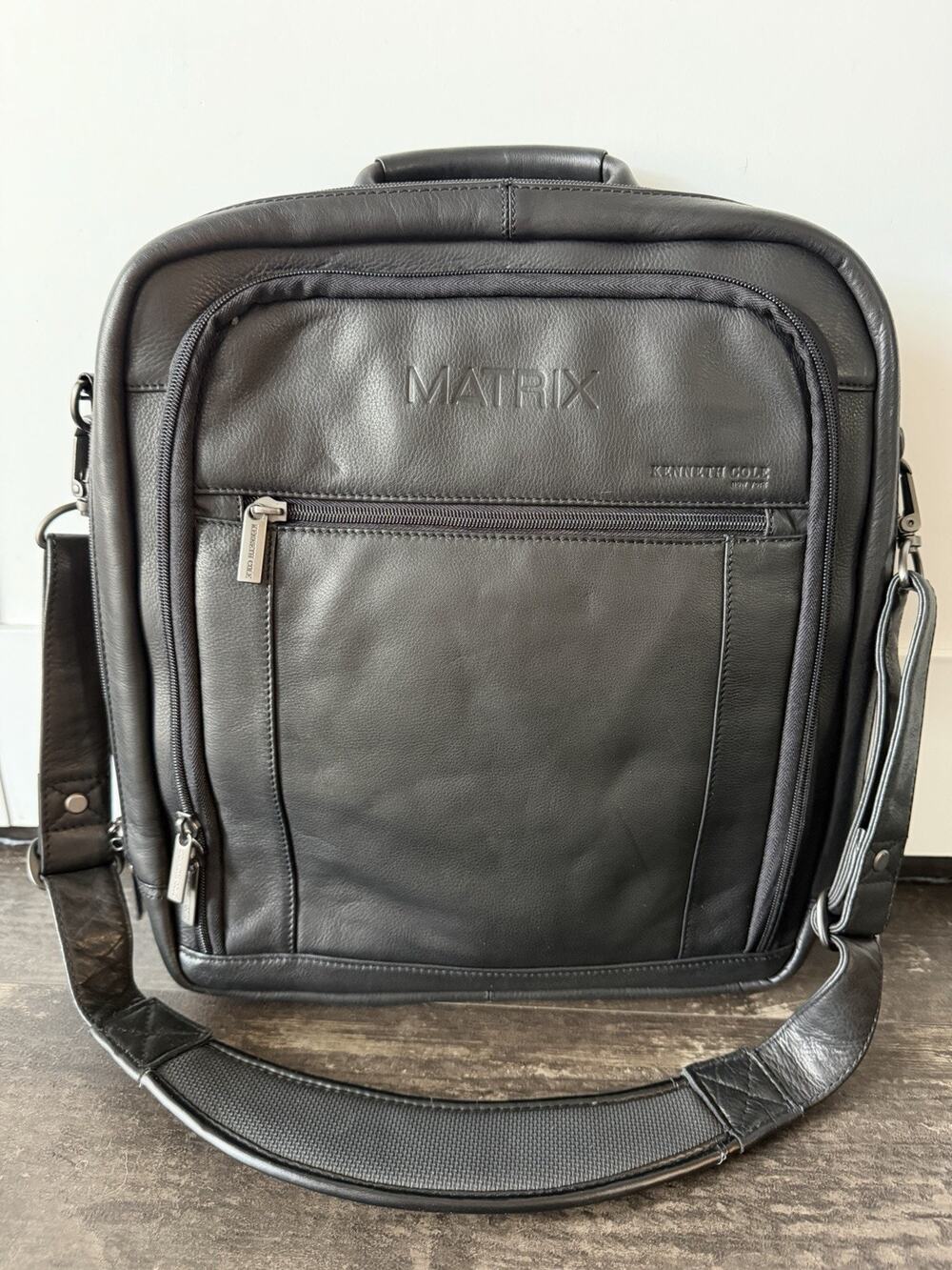 Kenneth Cole Matrix Leather Laptop Backpack Briefcase Messenger Black w/Dust Bag